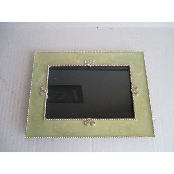 *Marbleized Chartreuse Picture Photo Frame Enamel Rhinestone Embellished - Picture 3 of 3